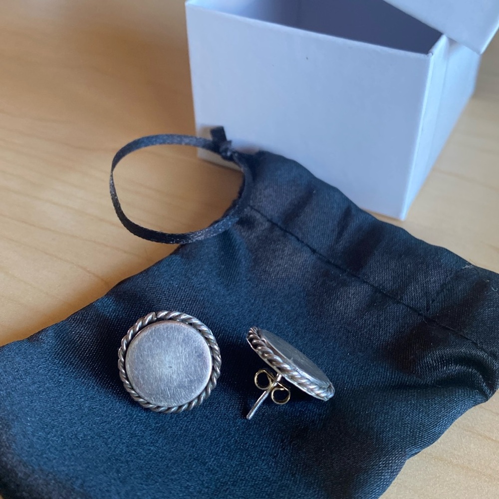 Antique/ Vintage silver disks w/ rope accent large stud earrings